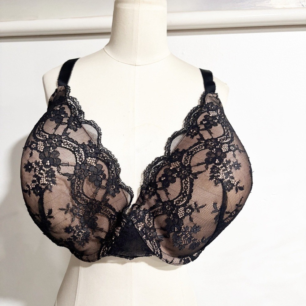 ASOS Design Black Floral Lace Unpadded Underwire Bra 44DDD 44F Coquette Plus